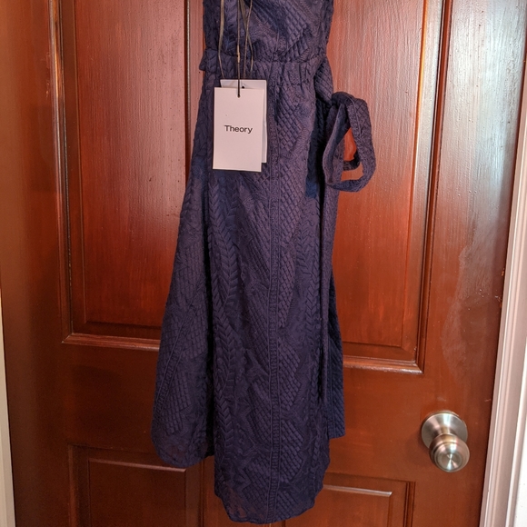 THEORY Dress Navy Summer Lace Crepe Halter Navy Blue Lined 10 - Picture 4 of 9